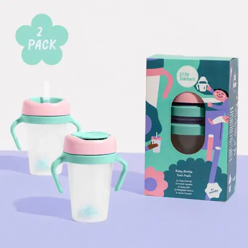 Weighted Straw Sippy Cup / Two Pack /Color: Pink Aqua