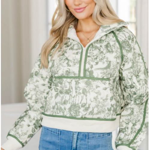 NURSING COLLECTION: Always Direct Olive Green Toile Pullover