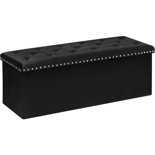 B FSOBEIIALEO Storage Ottoman Bench, 43" Velvet Ottoman with Storage, Black