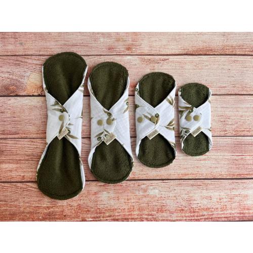 4 Pack Organic Cloth Pads, STARTER PACK, Reusable Leakproof Menstrual Sanitary Heavy Napkins, Zero waste women gift