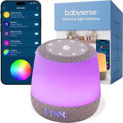 Babysense Baby Sound Machine with Night Light for Sleeping - Smart Portable Nursery White Noise Machine for Babies & Kids, Free App, No Subscription, 28 Sounds, Ok-to-Wake Alarm Clock, Sleep Timer