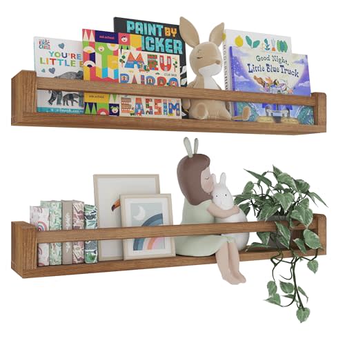 Heimlove 32 Inch Nursery Floating Shelves, Solid Wood Nursery Book Shelves for Wall, Wall Bookshelf for Kids, Wall Mounted Shelves for Books,Toys and Decor Storage, Set of 2