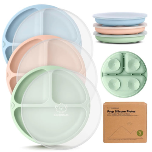3-Pack Mellow Prep Silicone Suction Plates with Lids