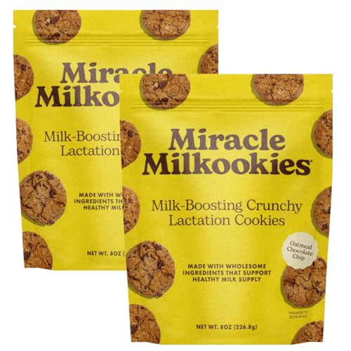 Miracle Mama Milkookies Lactation Cookies for Breastfeeding  Oatmeal Chocolate Chip Breastfeeding Snacks  Gluten Free & Dairy Free  Made with Oats, Flaxseed & Brewers Yeast  2 x 8 oz