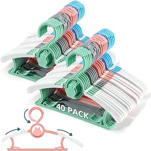 40PCS Baby Hangers for Closet Adjustable, Extendable & Stackable Kids Hangers, 11~14inch Non-Slip Plastic Kid Hangeres, Toddler Hangeres for Infant Baby Toddler Children Nursery Teen