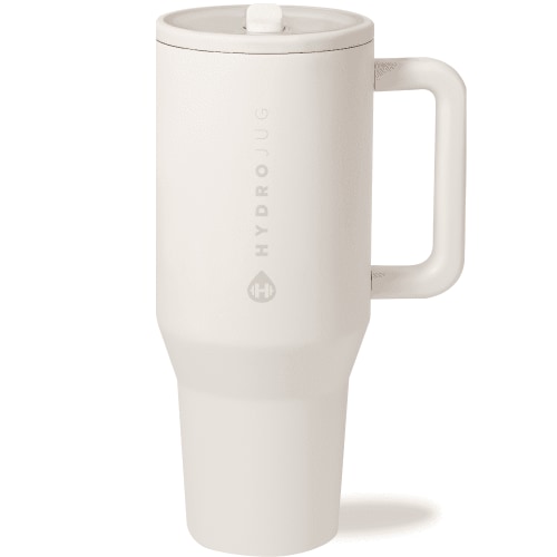 HydroJug Traveler - Water Bottle with Handle & Flip Straw - Fits in Cup Holder, Leak Resistant Tumbler-Reusable Insulated Stainless Steel & Rubber Base - Gifts for Women & Men, 40 oz, Cream