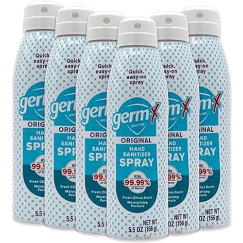 Germ-X Original Hand Sanitizer Spray, 5.5 Oz (Pack of 6), Less Drying & Moisturizing, No Rinse Formula, Fresh Scent, Formulated without Parabens