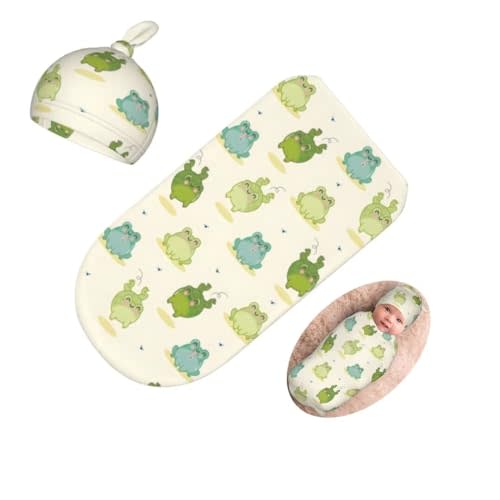 Cartoon Frog Newborn Swaddling Blanket Beanie Hat Sets Soft Baby Receiving Funny Animal Blanket Soft Sleeping Bag New Born Soft Sleep Sacks for Boys Girls