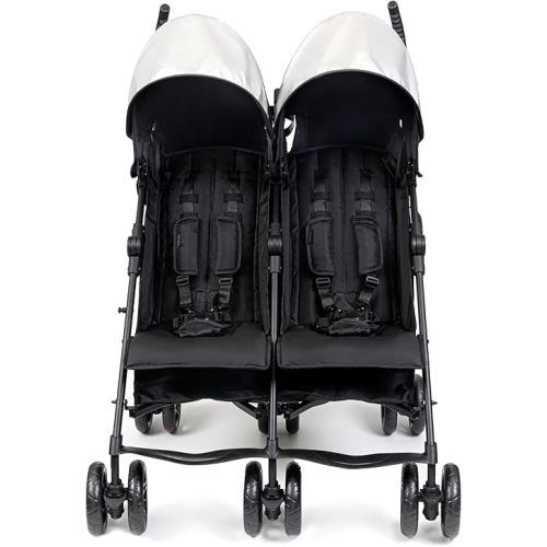 Summer Infant 3Dlite Folding Lightweight Side by Side Double Stroller with 5-Point Safety Harness for Infants and Toddlers, Black