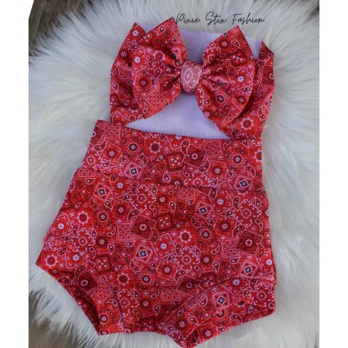 Red Paisley Baby Bummies/Bandana Headwrap/Bandana Baby/ Toddler Bummies, Baby Shorts/Toddler Shorts/Baby Bloomers/Western Bummies