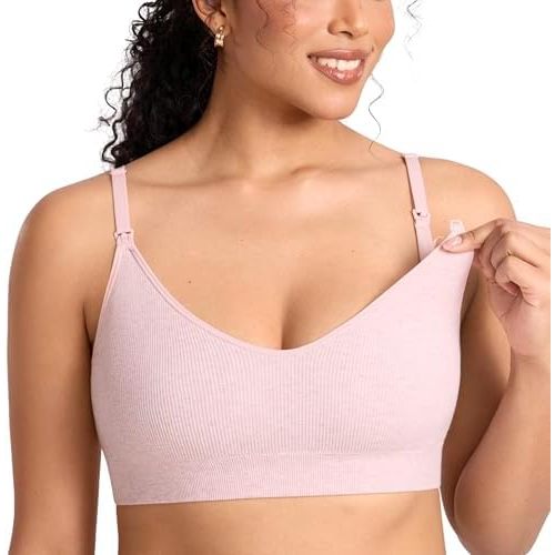 MOMANDA Ribbed Nursing Sleep Bras Padded for Breastfeeding Seamless Soft Bralettes Wireless