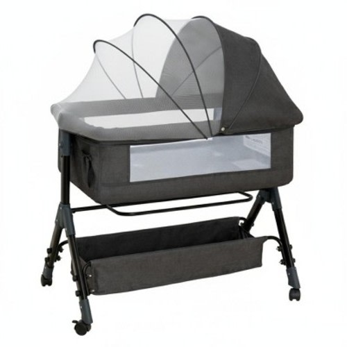 Foalom Baby Bassinet 3 in 1 Baby Bassinet Bedside Sleeper, Easy Assemble And Folding Portable Baby Cradle,Dark Grey