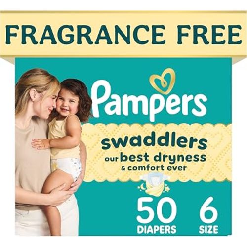 Swaddlers Diapers, Size 6 (23-44 lbs), 50 Count, Fragrance Free, Hypoallergenic, Absorbent, Pediatrician Recommended, Skin Safe