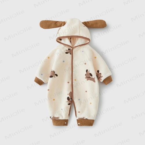 Baby Plush Puppy Hooded Romper