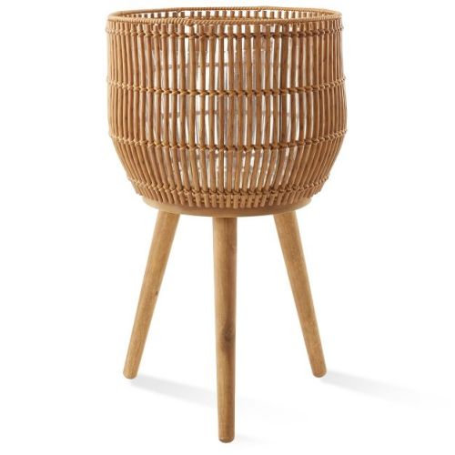 Casafield Planter Basket with Stand in Natural, Floor Planter with Wood Legs, Large Plant Pot Cover with Liner