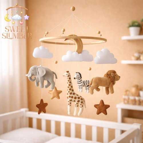 Safari Baby Mobile | Neutral Felt Animals | Elephant, Lion & Giraffe Nursery Decor | Gender Neutral Crib Hanging