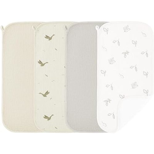 Susurration Muslin Burp Cloths, Soft Baby Burping Cloths for Unisex Boys and Girls, Newborn Essentials Large Extra Absorbent Washcloths, 20x10in, 4 Pack
