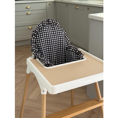 Monochrome Gingham Ruffle High Chair Cushion Cover - Fits Ikea Antilop