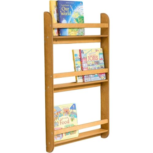 Montessori Wall-Mounted Bookshelf for Toddlers Toy Storage Shelf Organizer for Playroom and Classroom Floor Bookshelves for Kids Room (Oak, L, 3)