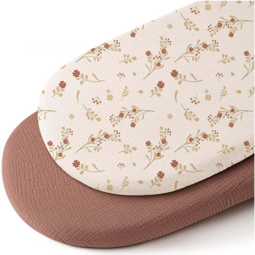 Muslin Bassinet Sheets for Baby Boy Girl,Breathable Baby Bassinet Sheets Fitted for Bassinet,Oval Rectangle,Hourglass,Bassinet Mattress/Pad,Soft Cotton 2 Pack