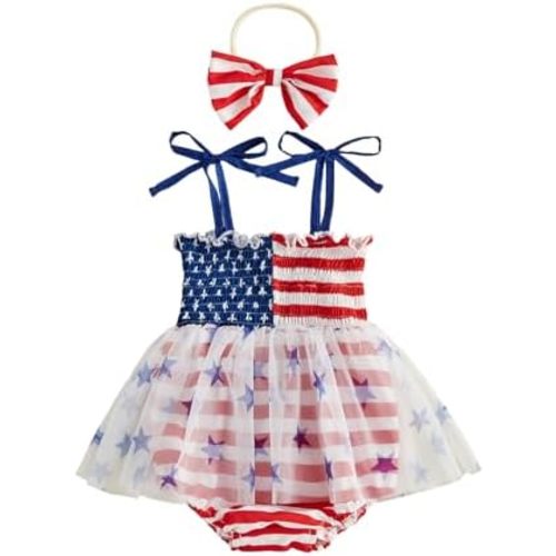 Rtnnsbbfcm 4th of July Baby Girl Outfit Sleeveless Stars and Striped Romper Dress Memorial Day Onesie Fourth July Clothes