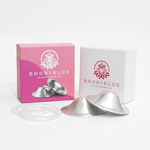 The Original Silver Nursing Cups - Nipple Shields for Nursing Newborns - 999 Silver - Universal Fit - Nipple Comfort Cups for Breastfeeding (Trilaminate Silver Silicone)