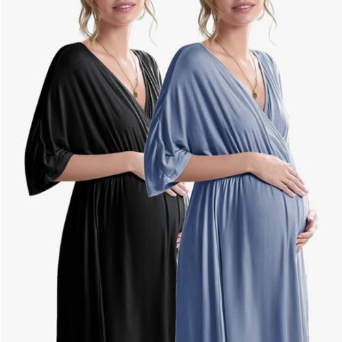 Ekouaer 3 in 1 Labor/Delivery/Hospital Gown 2 Pack Maternity Dress Nursing Nightgown Sleepwear