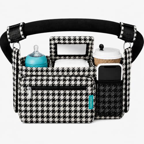 Swanoo Slip-Proof Stroller Caddy Organizer with Non-Slip Straps | Non-slip Grip Locks to any Handlebar,Cup Holder, Phone & Wipe Pockets,Fits UPPAbaby, Doona, Wonderfold. Backed for Life