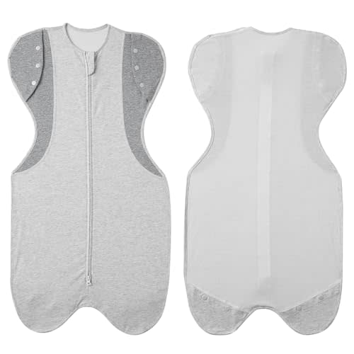Transition Swaddle, Baby Swaddle 3-6 Months 12-18 lb with Breathable Fabric Design, Arms In/Out Swaddle Sleep Sack with 2-Way Zipper, Improves Sleep Snug Fit Helps Calm Startle Reflex,1 Pack, Grey