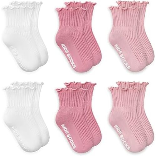 Zando Baby Girl Ruffle Socks with Grippers - Soft Cotton Toddler Frilly Socks for Newborn Infant 0-6 Years