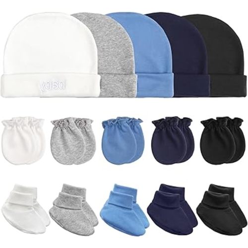 Newborn Baby Hats Mittens and Socks Set Cotton Infant Beanie Cap Socks Mittens for Newborn Baby Boy Girl 0-6 Month