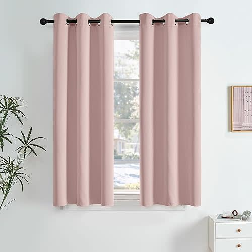 NICETOWN Blush Pink Blackout Curtains 63 Inches Long 2 Panels for Girls Room, Bedroom, Nursery Thermal Insulated Blackout Drapes Solid Grommet Noise Reducing Window Curtains, W40