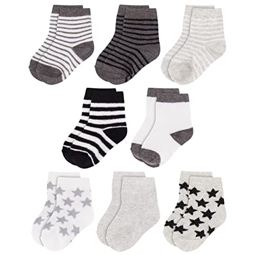 Rising Star Baby Socks for Boys & Girls - Newborn Crew Ankle Cotton Infant Socks 0-6, 6-12 months (8 pack)