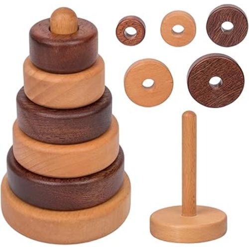 Adena Montessori Ring Wooden Stacking Toy,Montessori Geometric Stacker Wooden Educational Toy,Baby and Toddler Ages 12+ Months Shape Sorter and Stacking Toy, Stacking Tower Toy for Babies(Circle)