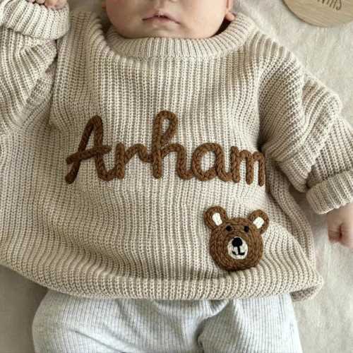 Custom Baby Sweater Embroidered, Knit Sweater Toddler, Personalized Kids Clothes, Baby Shower Gifts, 1st Birthday Gift, Custom Gift for Kids