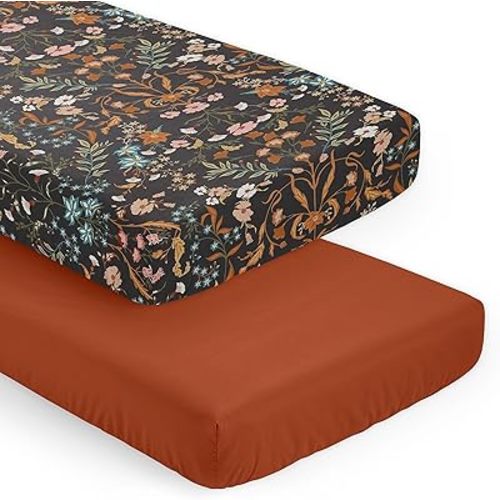 Sweet Jojo Designs 2-Piece Baby Crib Sheets Set (Black Wildflower Vintage Floral) for Girls, Infant Nursery, Toddler Room - Standard Size (Boho, Paisley, Bohemian, Cottagecore, Farmhouse, Garden)