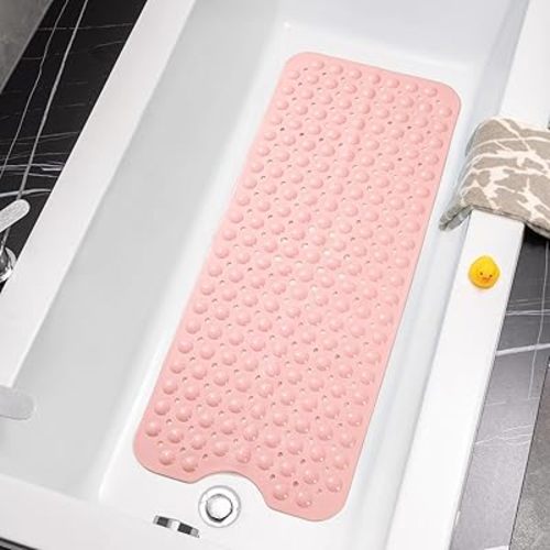 Tree Bud Bathtub Mats for Shower Tub Non-Slip Bath Mat 39 x 16 Inch Extra Long Shower Mat, Bath Tub Mat for Bathroom with Machine Washable, BPA Free for Kids (Opaque Pink)