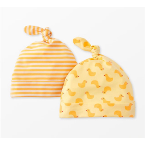 Hanna Andersson 2-Pack Baby Layette Top Knot Beanie in HannaSoft™ - Mini Unicorn, 0-3 M