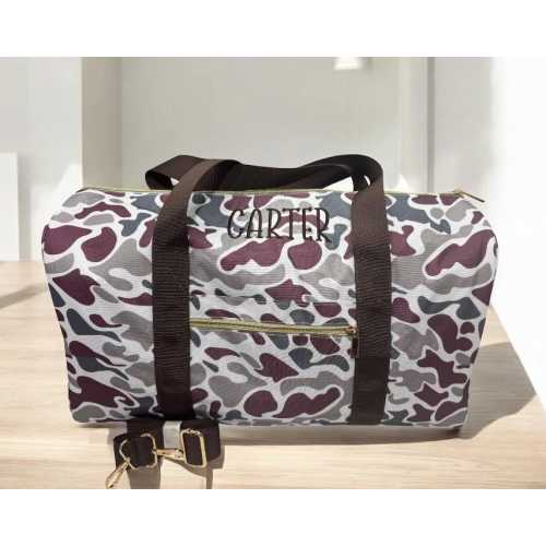 Personalized Camo Duffel Bag for Kids – Boys Custom Embroidered Overnight Weekender for Girls