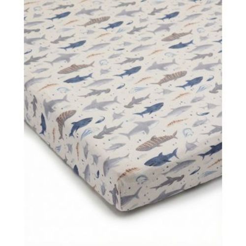 Loulou Lollipop Muslin Fitted Crib Sheet - Smiley Sharks
