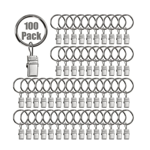 100 Pack Curtain Rings with Clips, Heavy Duty Drapery Clips with Rings, Drapes Rings 1.25 in Interior Diameter, Curtain Hangers Clips, Matte Silver
