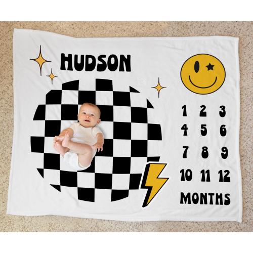 Cool Dude Monthly Milestone Blanket Boy Retro Checkered Month Milestone Blanket Baby Boy Baby Shower Gift Checkered Boy Milestone Blanket