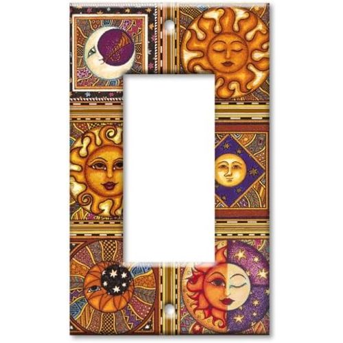 Art Plates - Single Gang Rocker Switch Plate - 1 Gang Decora GFCI Decorative Metal Wall Plate - Celestials Theme - Image by Dan Morris (Made in USA)