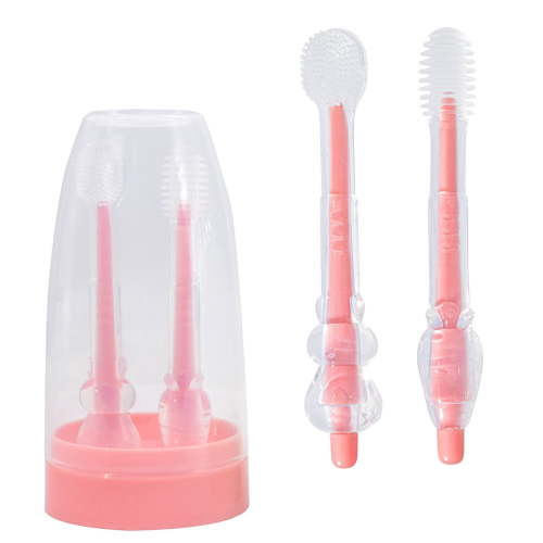 Baby Toothbrush, Newborn Silicone Tongue Cleaner, Baby Oral Cleaning Set, Toddler Toothbrush for 0-6 Months and 6 to 18 Months, Tongue Brush + Teething Brush Value Set