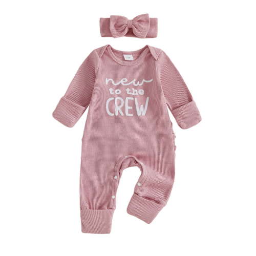 HCNTES Outfit Girl Long Sleeve Letter Romper Ribbed Knit Jumpsuit Baby Girl Preemie Outfit(Y46-Pink,newborn)