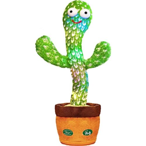 Talking Cactus Toy with LED 120 English Songs, Singing Cactus Dancing Musical Toy, Tummy Time Toys Baby Mimicking Repeats What You Say (Audio Recording & Retelling) Boys Girls Interactive Gift