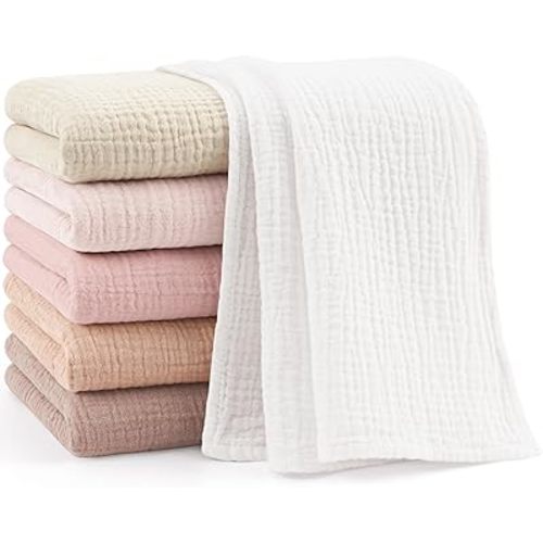 Bearmoss Muslin Baby Washcloths 100% Cotton Baby Bath Wash Cloth Large Ultra-Absorbent Burp Cloth Soft Baby Face Towel for Newborn Baby Boy and Girl, 23x23inch 6 Pack(Pink Brown)
