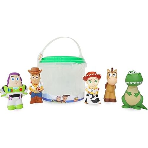 Disney Store Official Toy Story Bath Toys Set - Includes 5 Detailed Toys with a Straining Storage Bucket - Bath Time Fun & Water Play Set for Kids