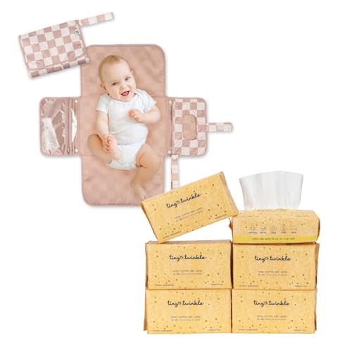 Tiny Twinkle Portable Diaper Changing Pad and 100% Cotton Dry Wipes