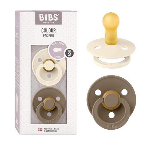 Bibs Colour Pacifier 2-Pack | BPA Free Soother, Round Nipple. Natural Rubber Latex,